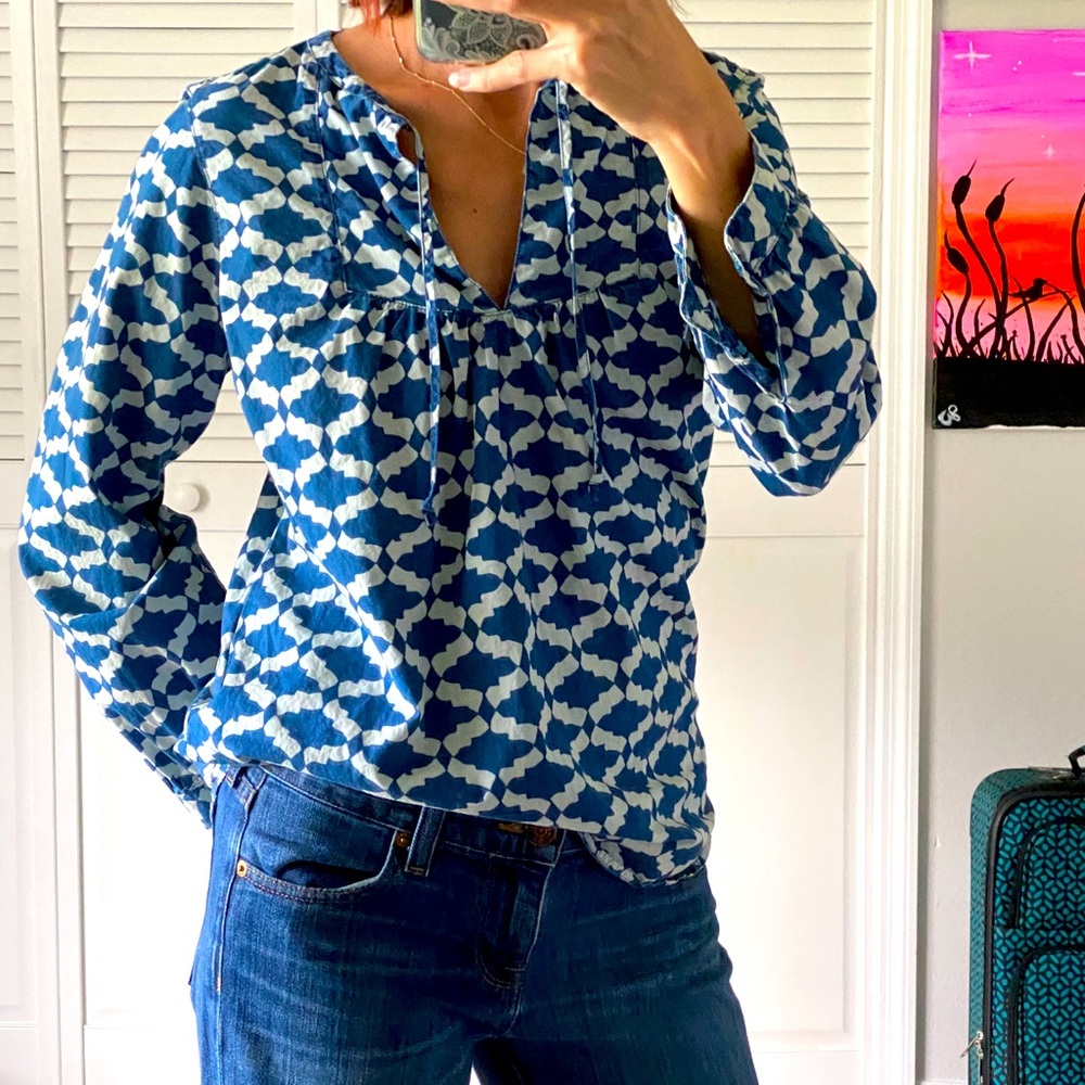 J Crew Tile Indigo Blouse